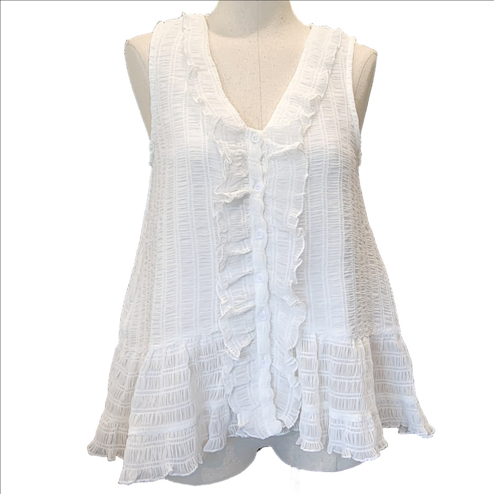 entro White Ruffled Sleeveless Tank Top